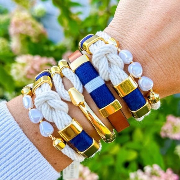 Womens Allison Cole Starboard Bracelet - Ivory/Navy/Gold, Small, NWOT - Picture 4 of 5
